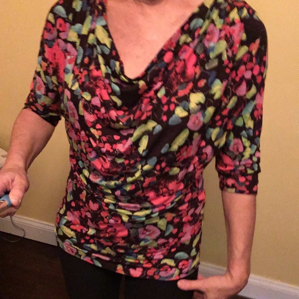 Cynthia Rowley floral three-quarter sleeve tee